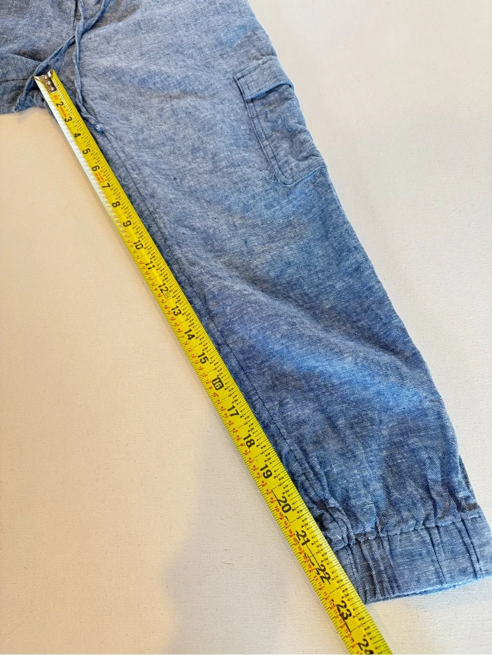 Banana Republic Women’s Cropped Linen Jogger Pants Size XS Blue Chambray Cargo